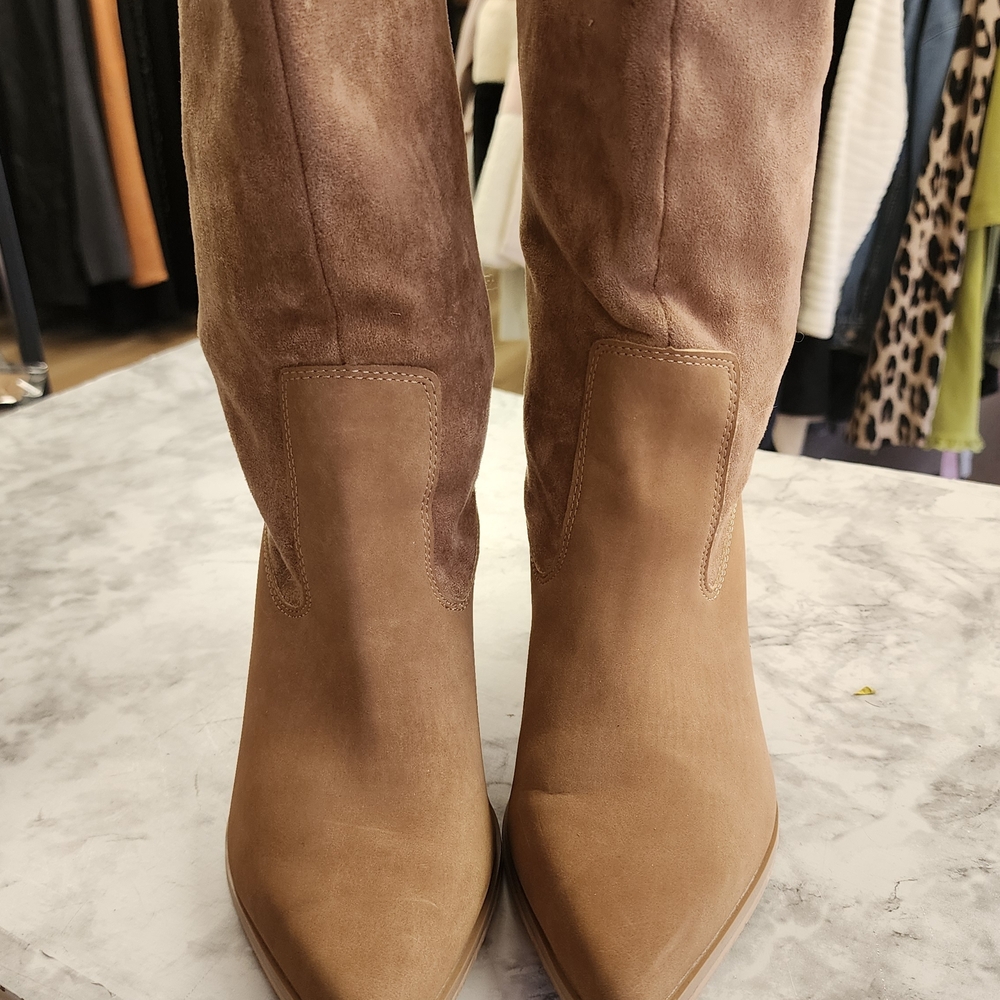 Stylish Tan Suede Heeled Boots